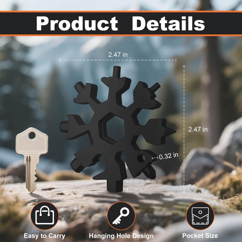 KULOLO Snowflake Multi Tool – Stainless Steel EDC Gadget with Bottle Opener,Wrench & Key Ring,White Elephant Gift for Adults 2025,Christmas Stocking Stuffer for Men,Dad,Husband (Black) - Image 2